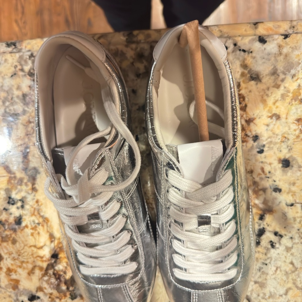 J. Crew Shiny Silver Women's Sneakers - Picture 2 of 6